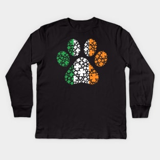 Irish Shamrock Lucky Pawprint Kids Long Sleeve T-Shirt